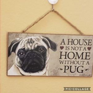 Vintage wooden adorable pug wall hanging Plaque